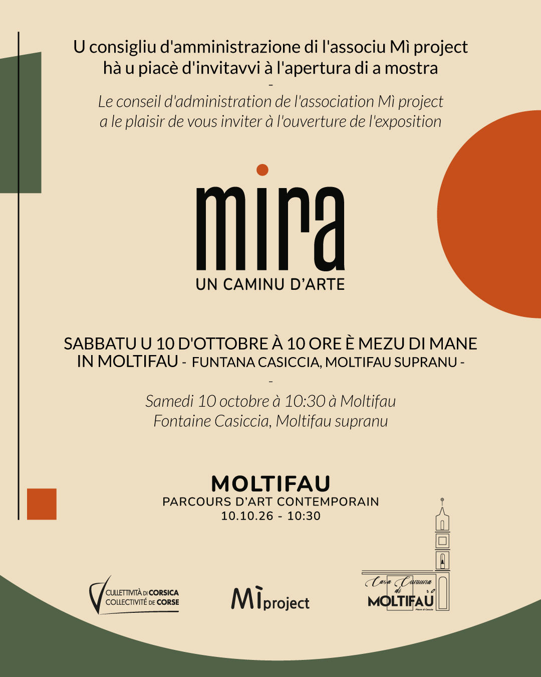 mira, un caminu d’arte — Moltifau, 10 octobre 2026